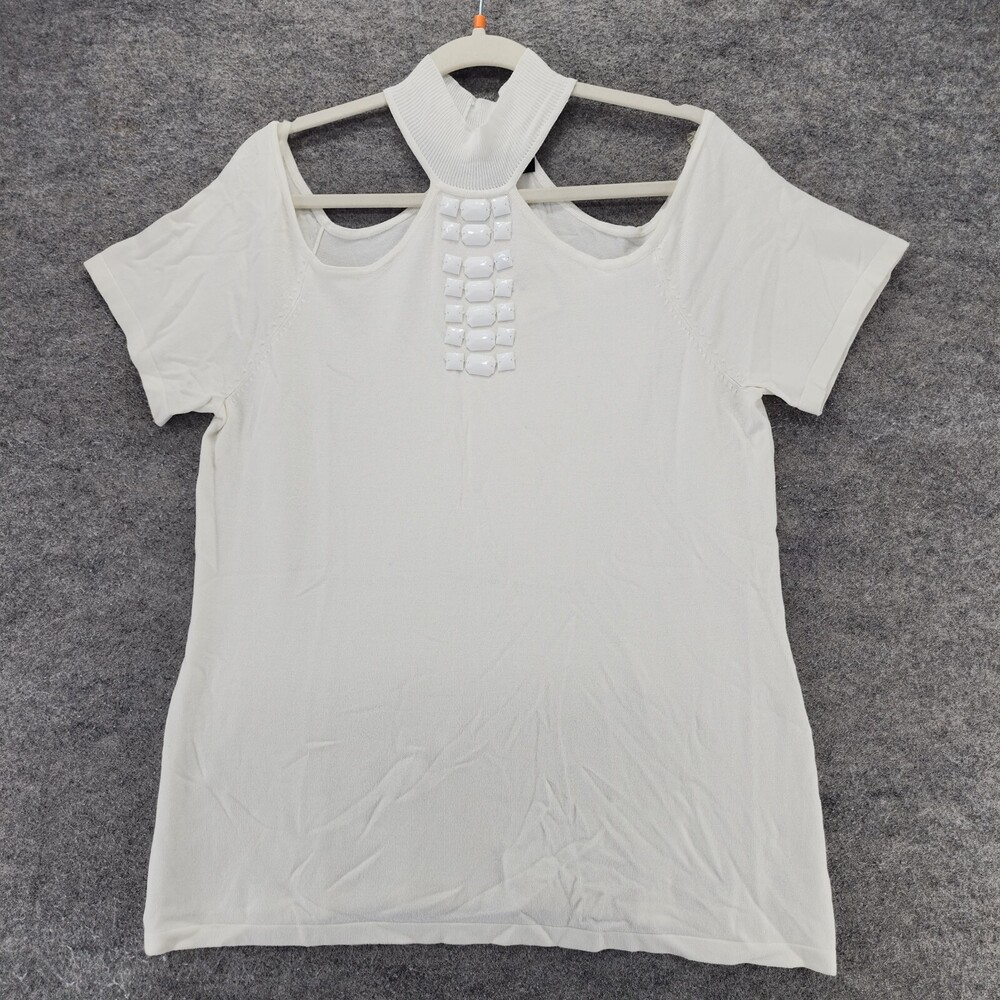 Ashley Stewart Shirt Womens 14/16 White Cold Shoulder